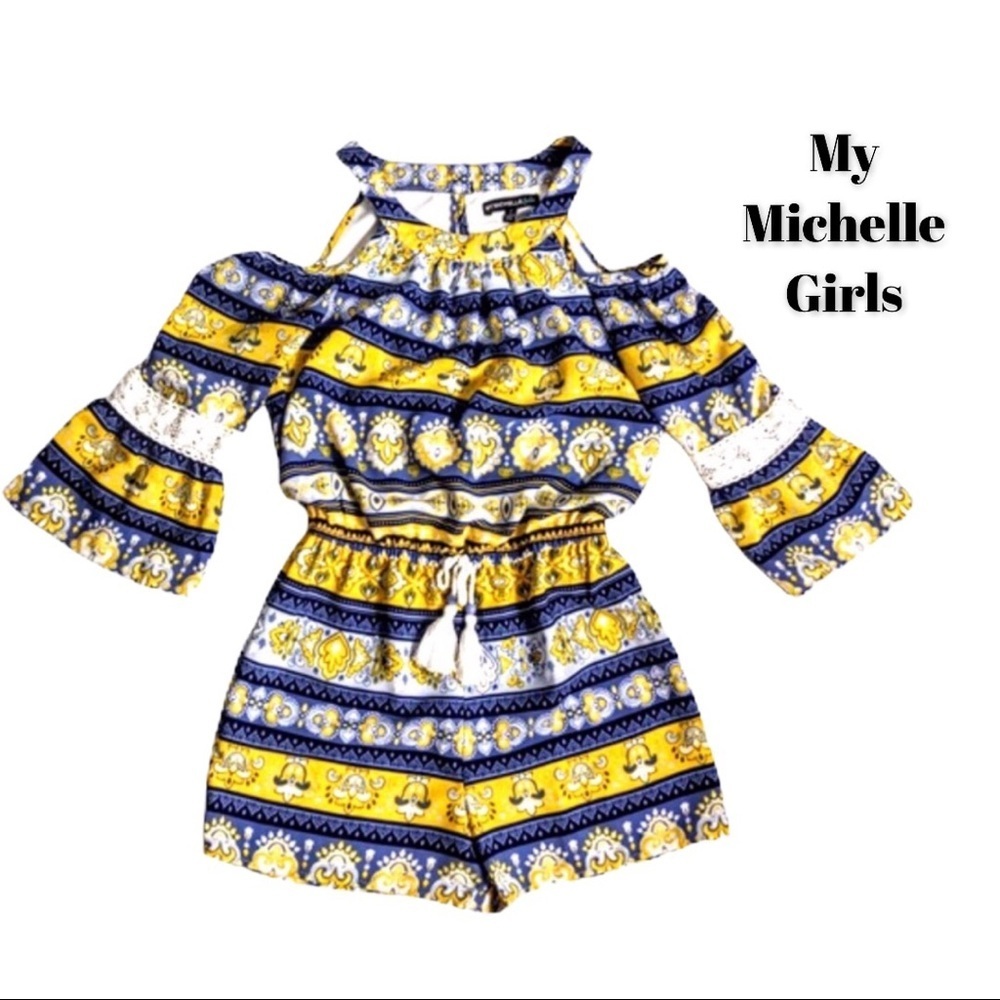 NWT My Michelle Girls Ruffled Cold Shoulder Romper